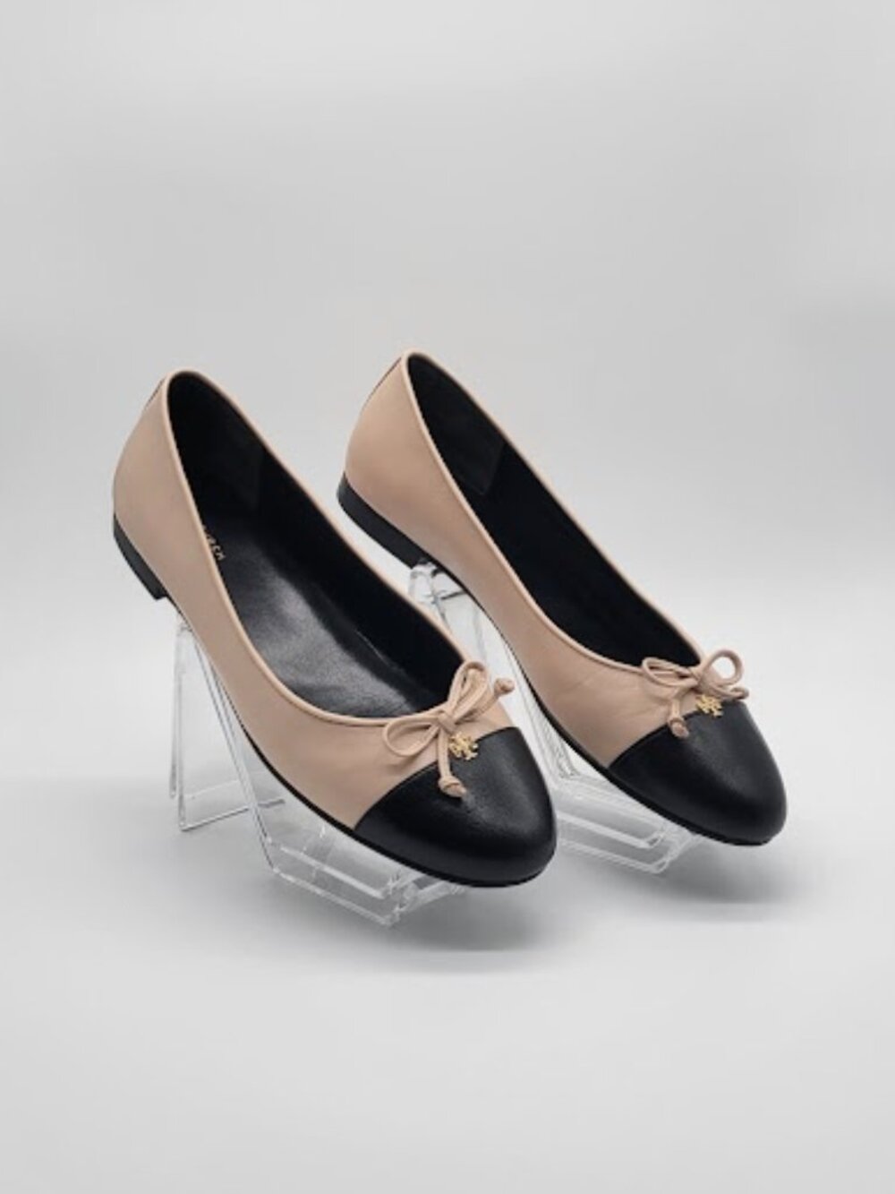 TORY BURCH Cap Toe Ballet Flats Women’s Size 8 Rose/ Black Bow Round Toe Shoes